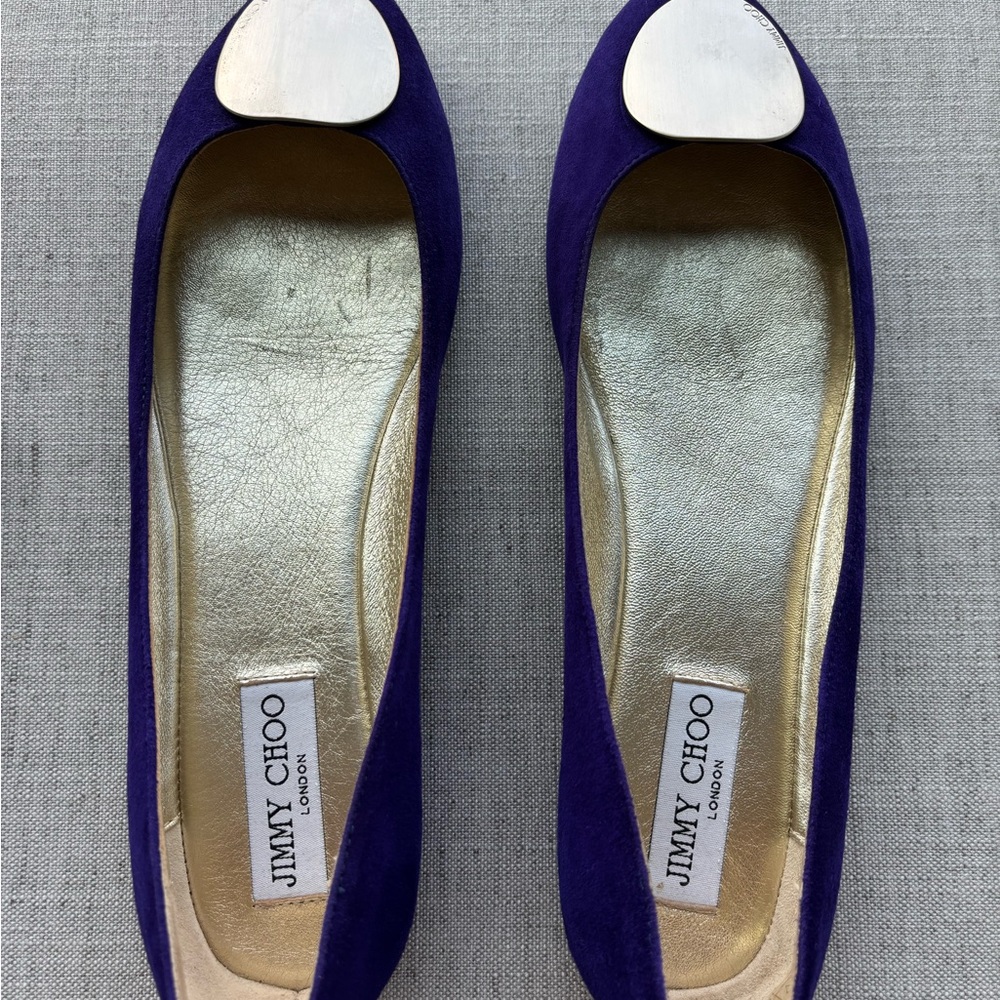 Jimmy Choo - Wray Sue Ballet Flats - Violet Suede Flats with Gold Accents 40.5 - Picture 9 of 10